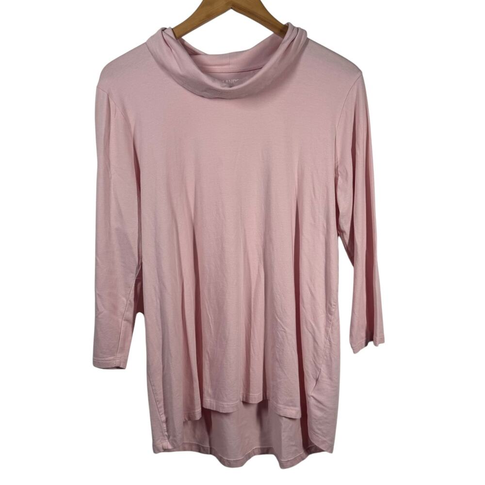 Lands End Top Women L Pink 3/4 Sleeve Cowl Neck High‎ Low Cotton Modal Spring